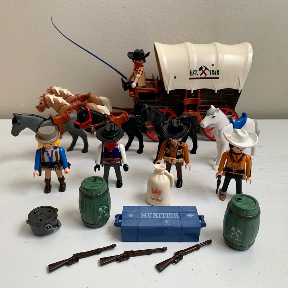 Playmobil Western Lot Raiders Bandits Horses Covered Wagon Accessories